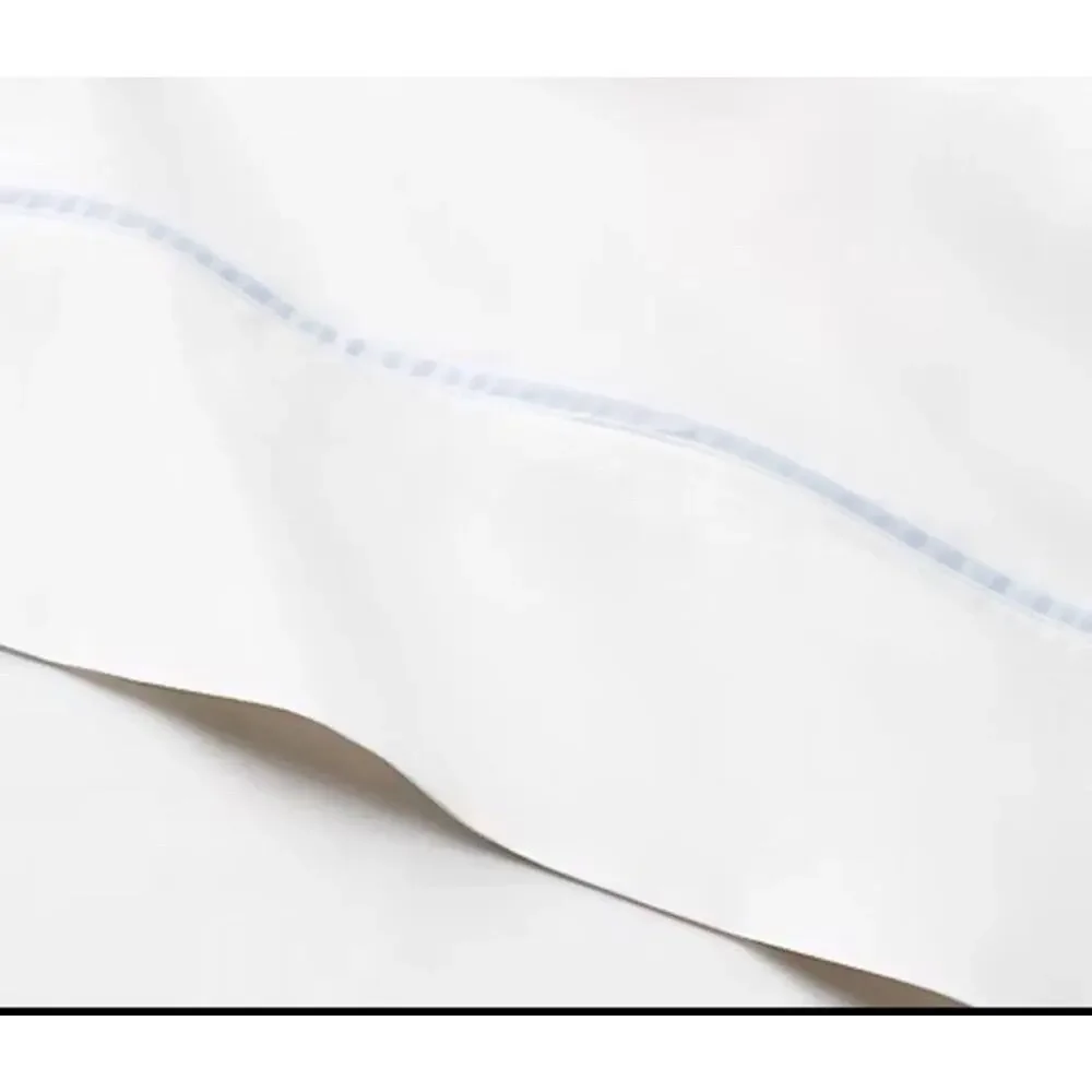 NWT Ralph Lauren Organic Cotton Percale Palmer Queen Flat Sheet White/Sky Blue